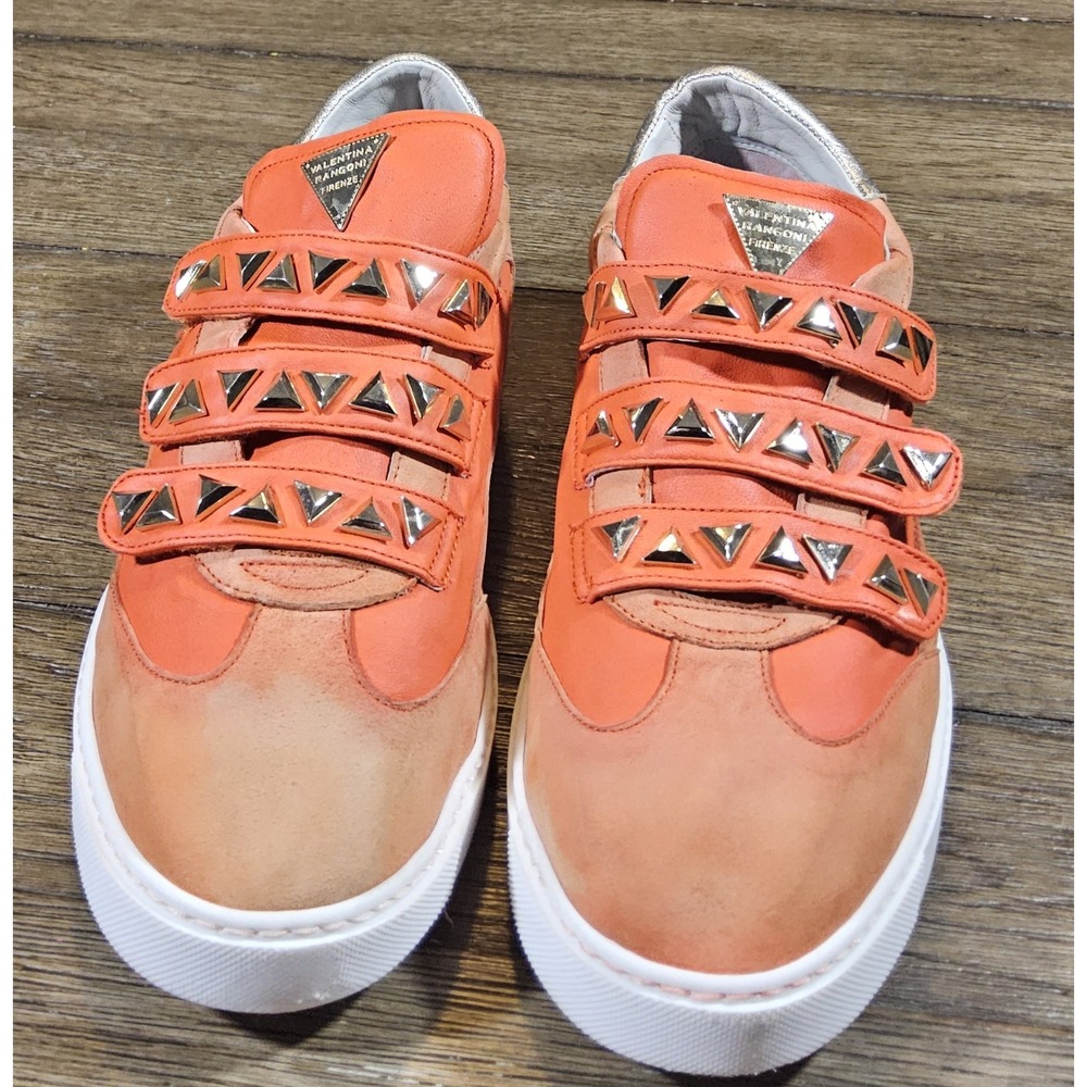 Valentina Rangoni‎ Shoes Women Sz 10 Orange Italian Flats Studs Punk Glam Goth